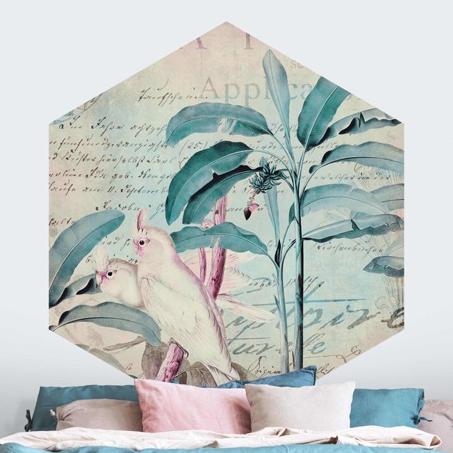 Wanddeko Flur Colonial Style Collage - Kakadus und Palmen