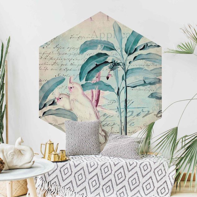 Wanddeko Esszimmer Colonial Style Collage - Kakadus und Palmen