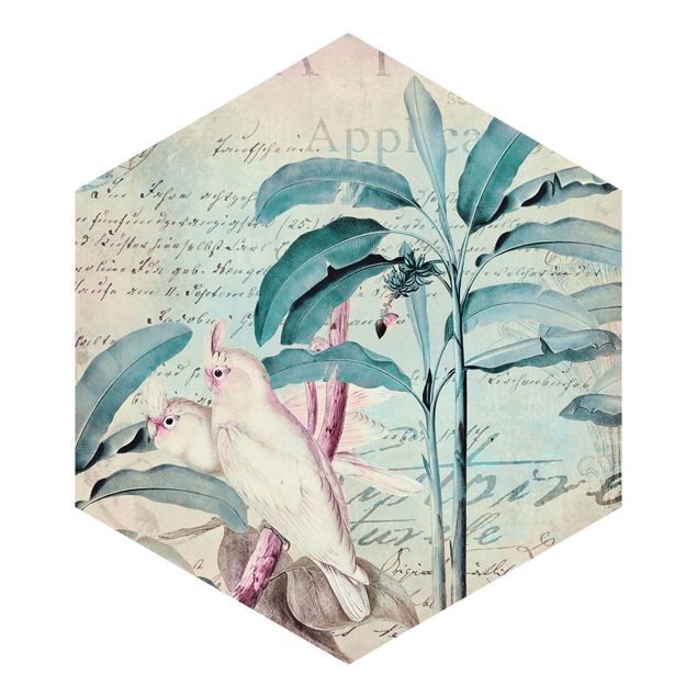 Deko Pflanzen Colonial Style Collage - Kakadus und Palmen