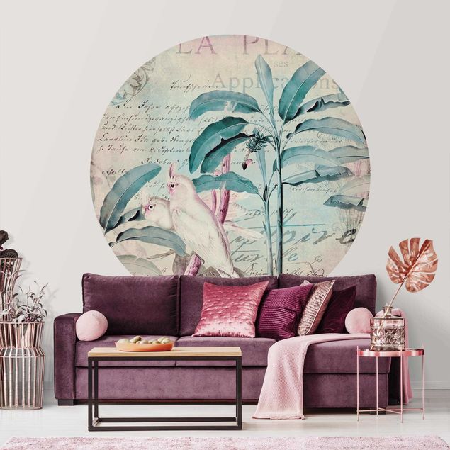 Wanddeko Wohnzimmer Colonial Style Collage - Kakadus und Palmen