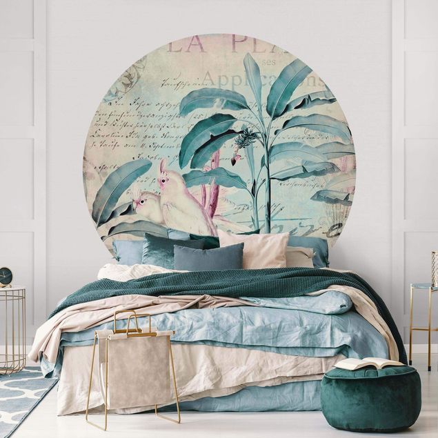 Wanddeko Schlafzimmer Colonial Style Collage - Kakadus und Palmen