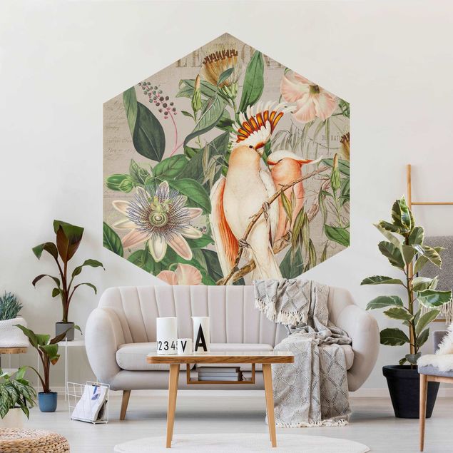 Wanddeko Esszimmer Colonial Style Collage - Rosa Kakadu