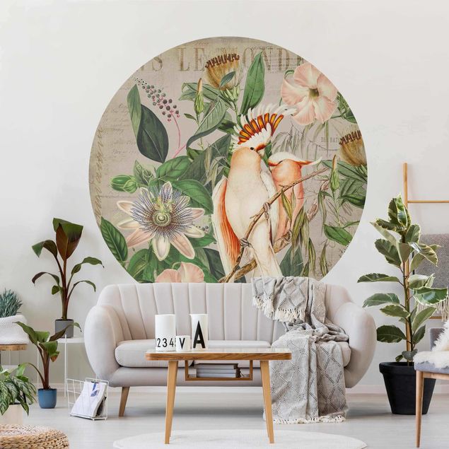 Wanddeko Wohnzimmer Colonial Style Collage - Rosa Kakadu
