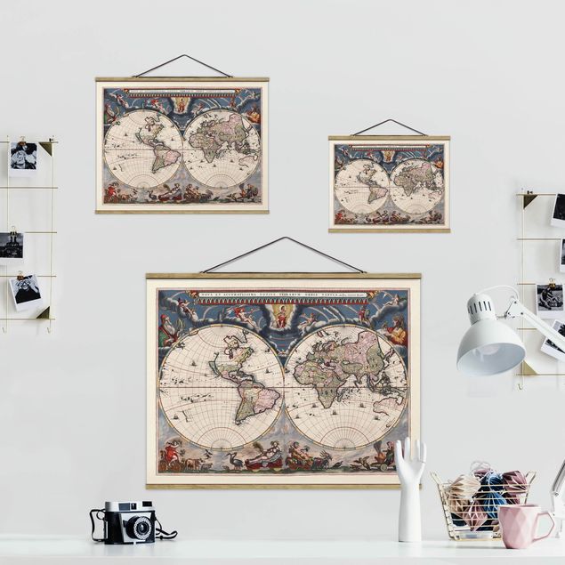 Wanddeko Büro Historische Weltkarte Nova et Accuratissima von 1664