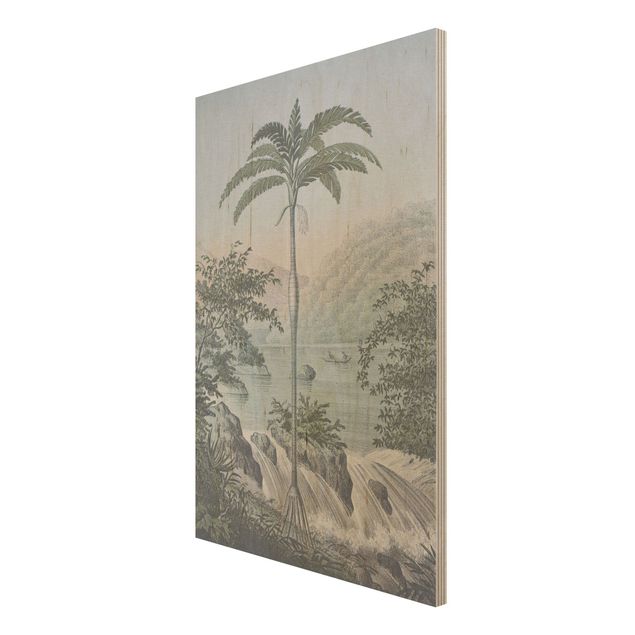 Wanddeko Wohnzimmer Vintage Illustration - Landschaft mit Palme