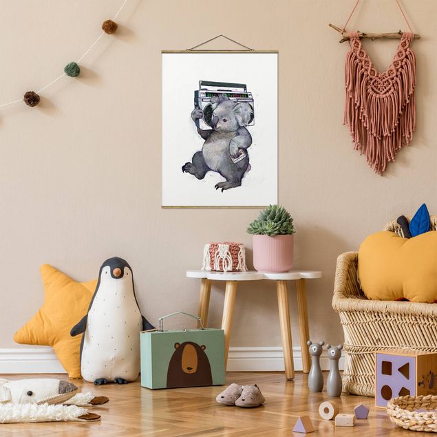 Wanddeko Schlafzimmer Illustration Koala mit Radio Malerei