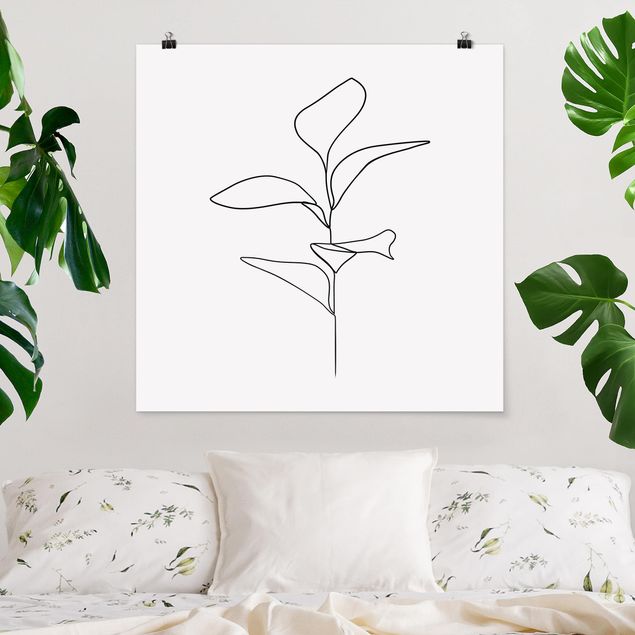 Wanddeko Schlafzimmer Line Art Pflanze Blätter Schwarz Weiß