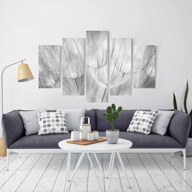 Wanddeko Wohnzimmer Pusteblumen Makroaufnahme in schwarz weiß
