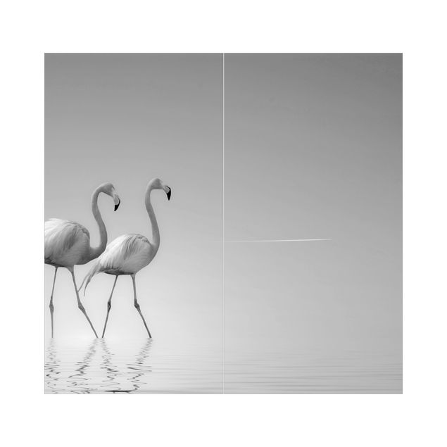 Wanddeko Vögel Flamingo Love Schwarz-Weiß