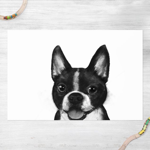 Wanddeko schwarz-weiß Illustration Hund Boston Schwarz Weiß Malerei