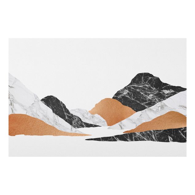 Wanddeko Berg Landschaft in Marmor und Kupfer II