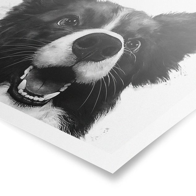 Wanddeko Büro Illustration Hund Border Collie Schwarz Weiß Malerei