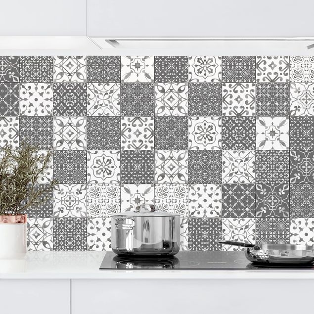 Küche Dekoration Fliesen Mustermix Grau Weiß