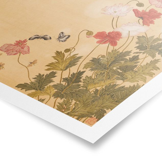 Wanddeko Esszimmer Yuanyu Ma - Mohnblumen und Schmetterlinge