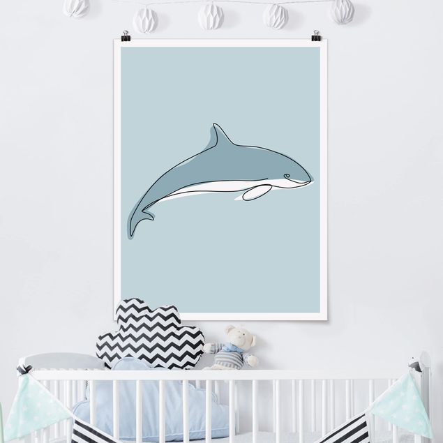 Wanddeko blau Delfin Line Art