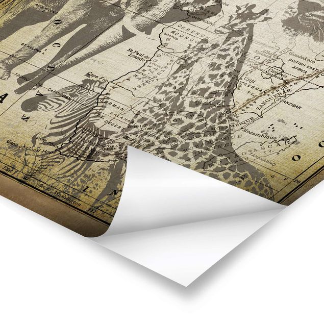 Wanddeko Treppenhaus Vintage Collage - Africa Wildlife
