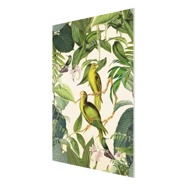 Wanddeko Esszimmer Vintage Collage - Papageien im Dschungel