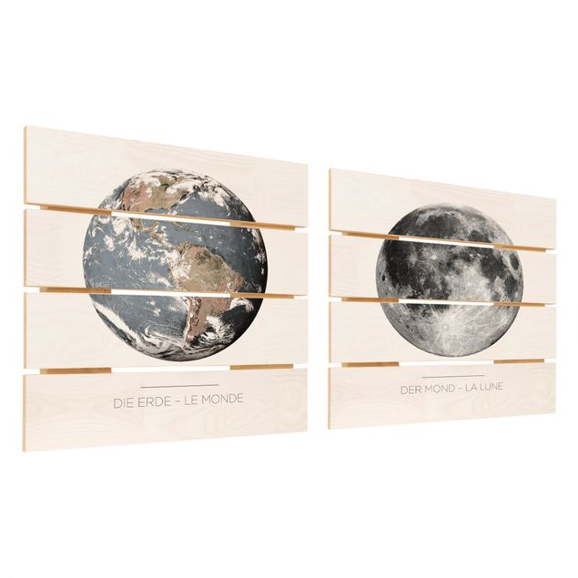 Wanddeko weiß Mond und Erde