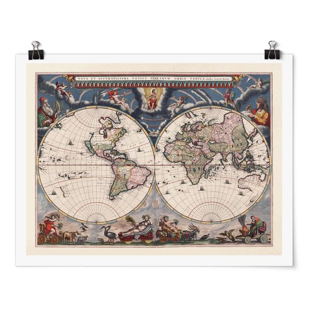 Wanddeko Esszimmer Historische Weltkarte Nova et Accuratissima von 1664
