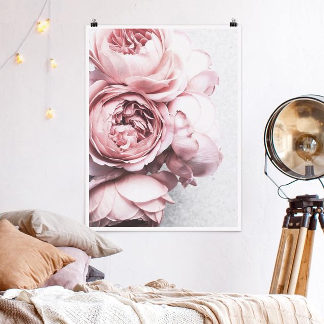 Wanddeko Schlafzimmer Rosa Pfingstrosenblüten Shabby Pastell