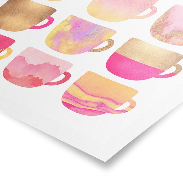 Wanddeko Kaffee Goldene Tassen mit Pink