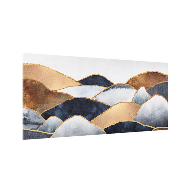 Wanddeko Abstrakt Goldene Berge Aquarell