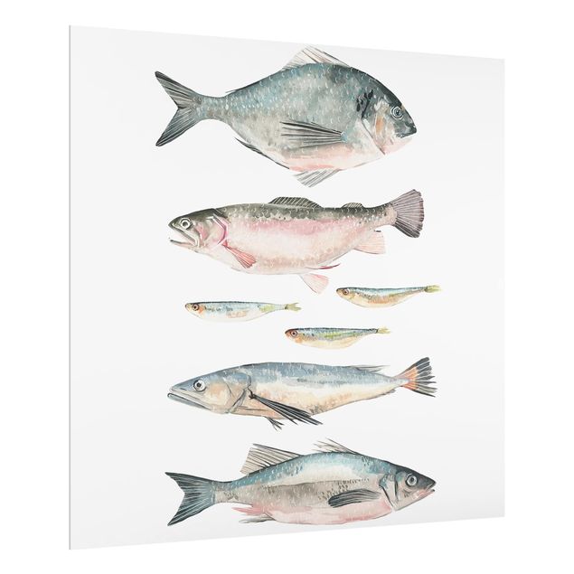 Wanddeko Aquarell Sieben Fische in Aquarell II