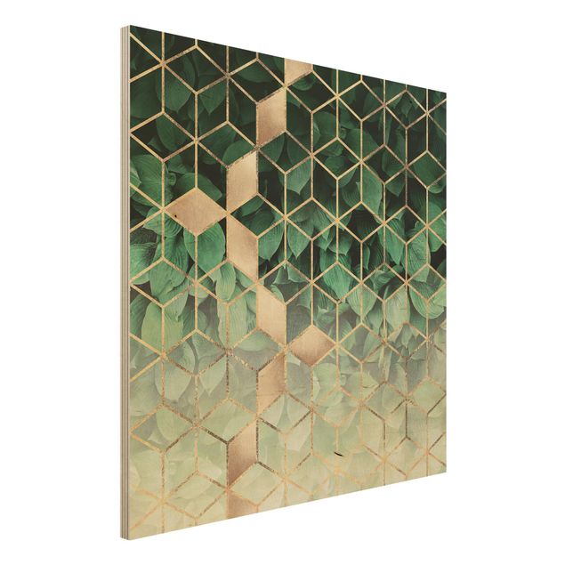 Deko 3D Grüne Blätter goldene Geometrie