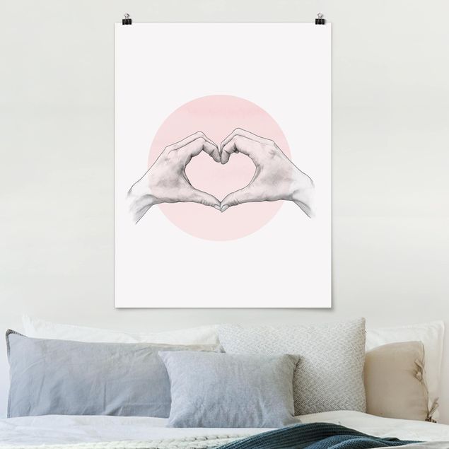 Wanddeko Schlafzimmer Illustration Herz Hände Kreis Rosa Weiß