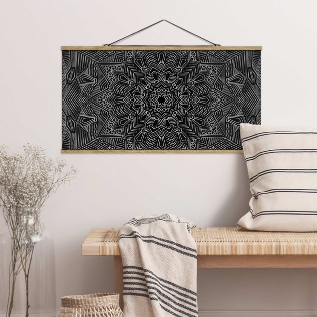 Wanddeko Wohnzimmer Mandala Stern Muster silber schwarz