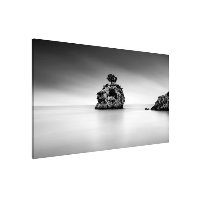Wanddeko Flur Felseninsel im Meer Schwarz-Weiß
