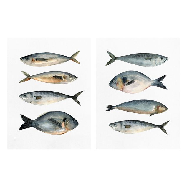 Wanddeko Büro Acht Fische in Aquarell Set I