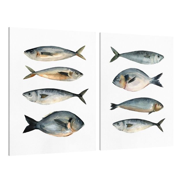 Wanddeko Esszimmer Acht Fische in Aquarell Set I