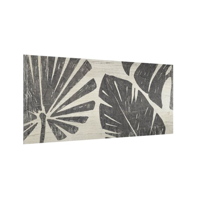 Wanddeko grau Palmenblätter vor Hellgrau