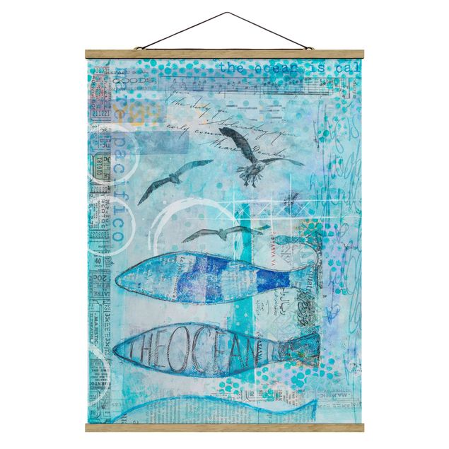 Wanddeko Schlafzimmer Bunte Collage - Blaue Fische