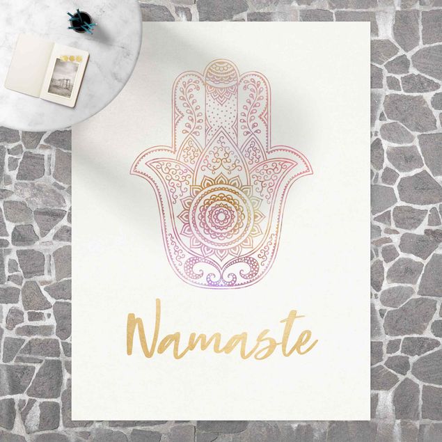 Wanddeko Flur Hamsa Hand Illustration Namaste gold rosa