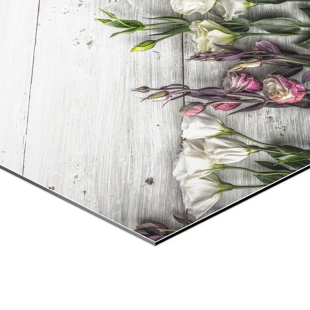 Wanddeko Treppenhaus Tulpen-Rose Shabby Holzoptik