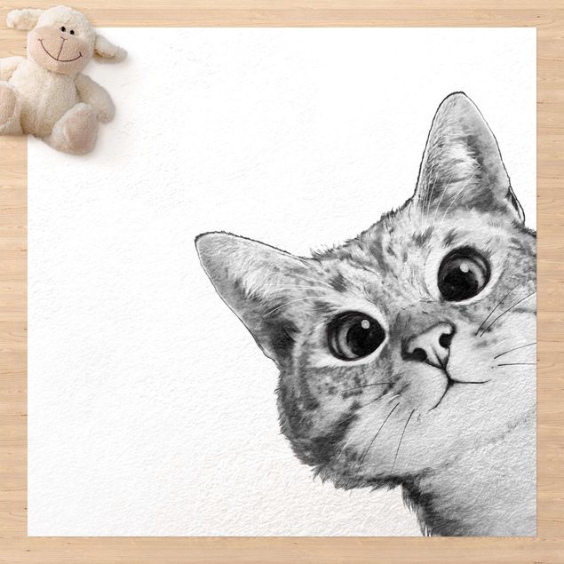 Wanddeko Mädchenzimmer Illustration Katze Zeichnung Schwarz Weiß