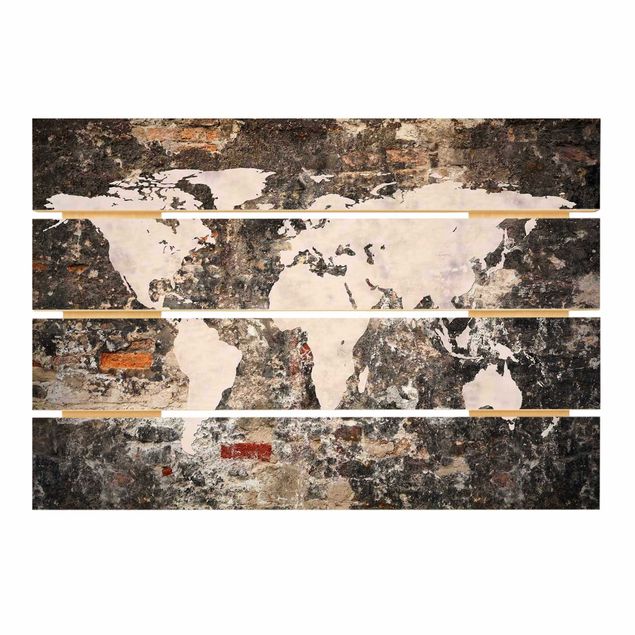 Wanddeko Esszimmer Alte Mauer Weltkarte