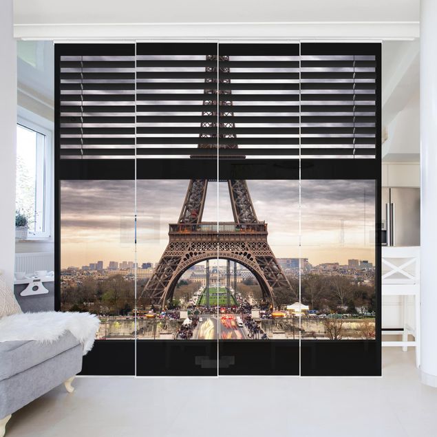 Wanddeko Wohnzimmer Fensterblick Jalousie - Eiffelturm Paris