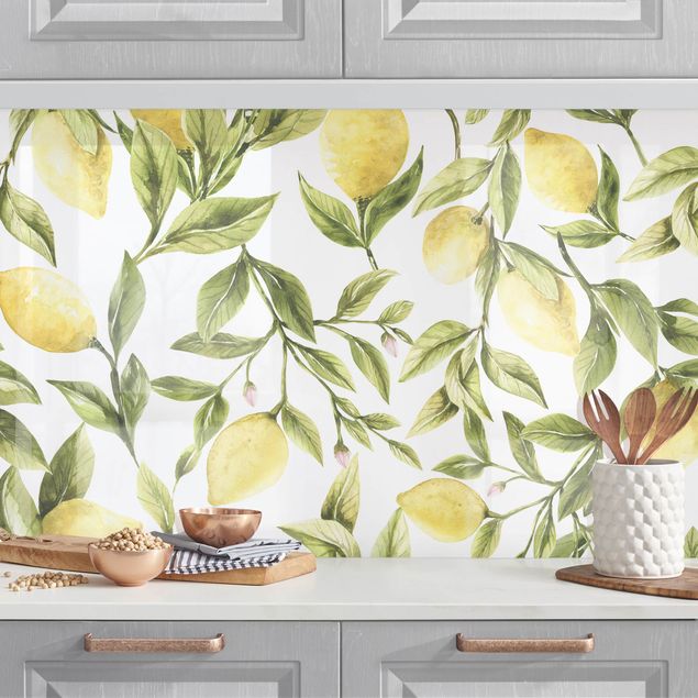 Wanddeko Küche Fruchtige Zitronen mit Blättern II