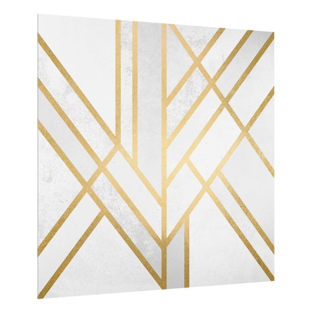 Wanddeko Geometrisch Art Deco Geometrie Weiß Gold