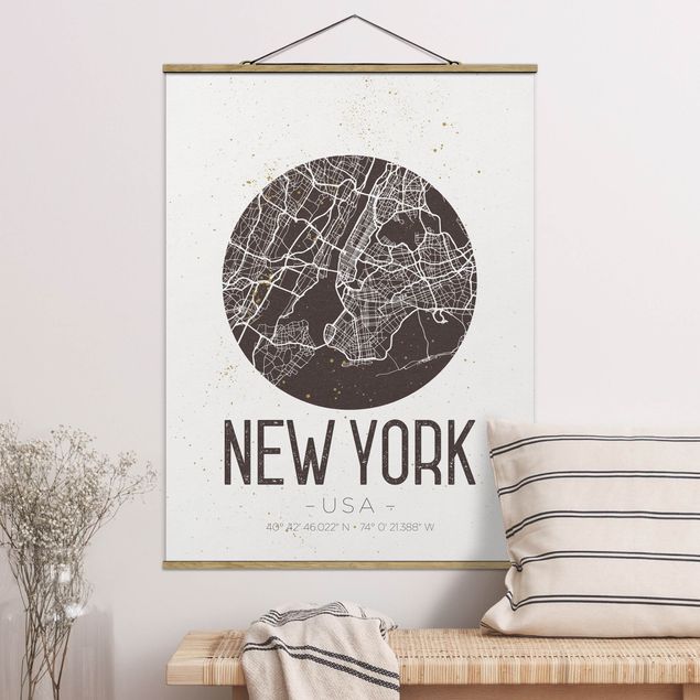 Wanddeko braun Stadtplan New York - Retro