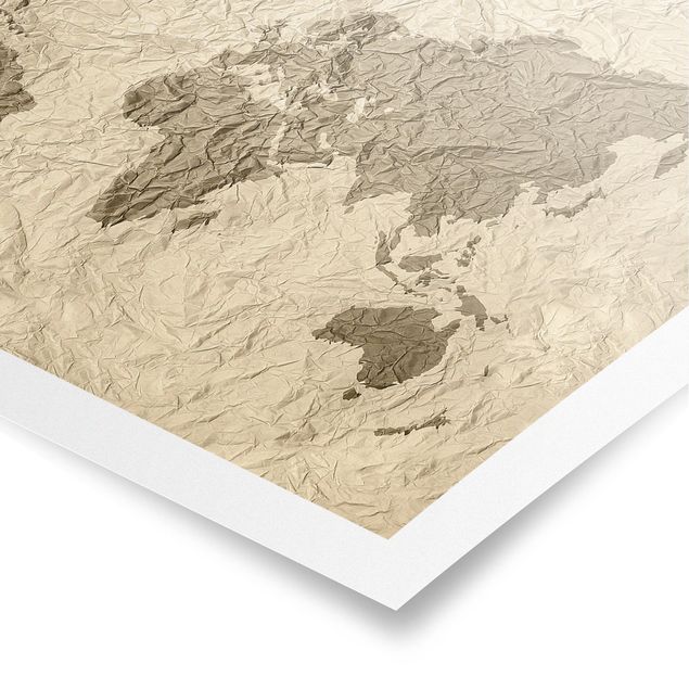 Wanddeko Büro Papier Weltkarte Beige Braun