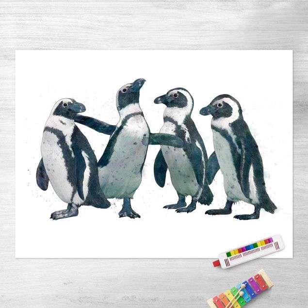 Wanddeko Jugendzimmer Illustration Pinguine Schwarz Weiß Aquarell