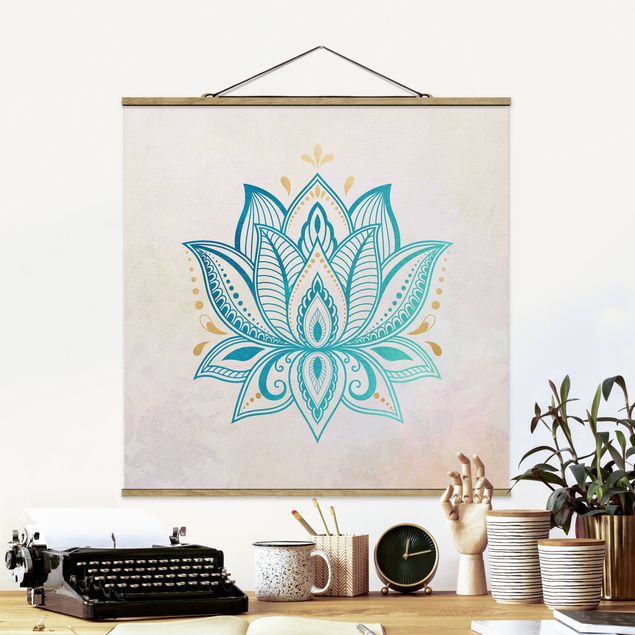 Wanddeko Wohnzimmer Lotus Illustration Mandala gold blau