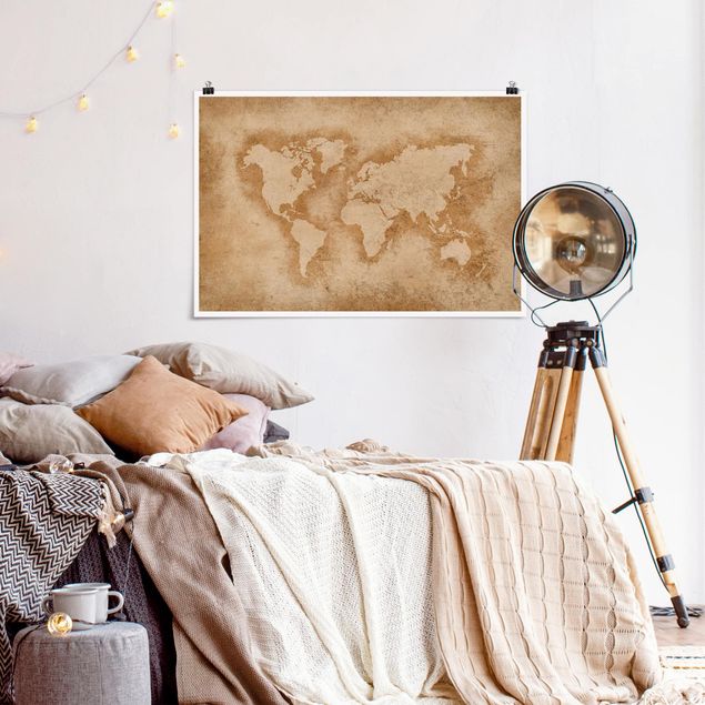 Wanddeko Schlafzimmer Antike Weltkarte