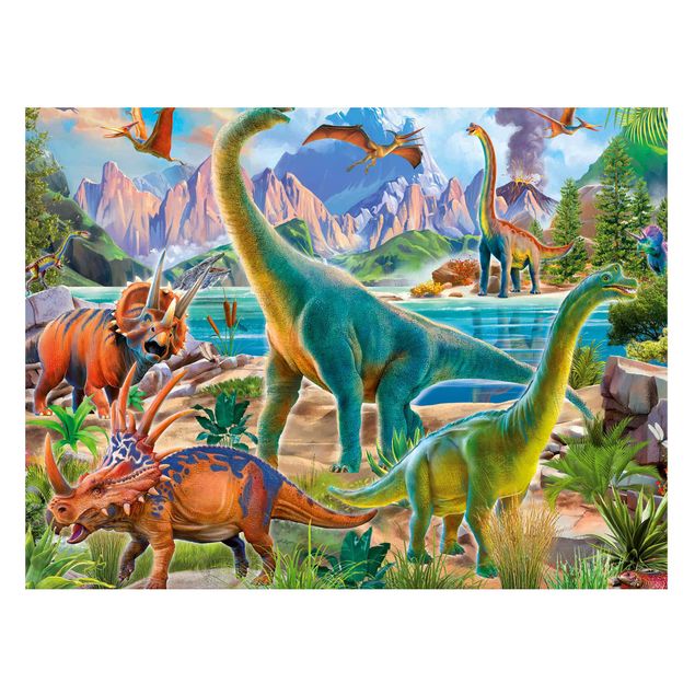 Wanddeko bunt Brachiosaurus und Tricaterops