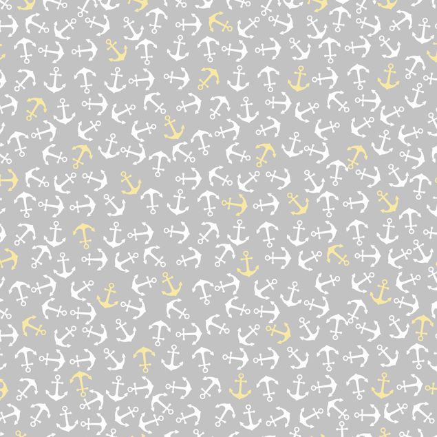Wohndeko Muster Anker Weiß Gelb auf Grau