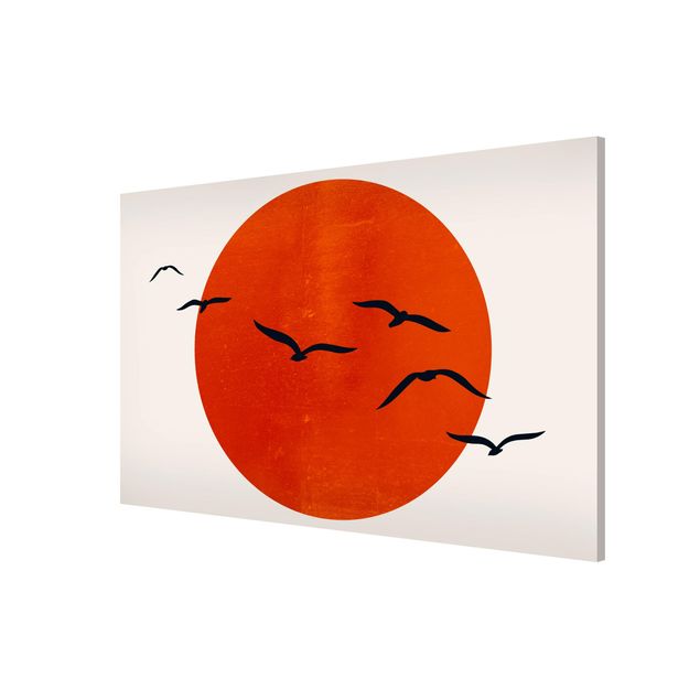 Wanddeko Büro Vogelschwarm vor roter Sonne I